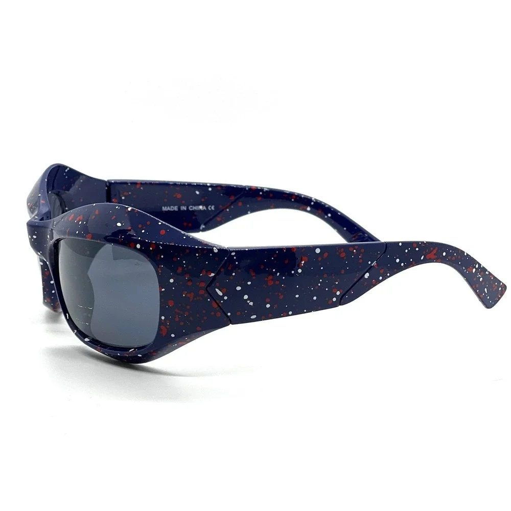 Sunglasses Blue Frame Black Lens Street Trendy Wear Shield Men Fashion Classy